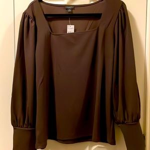 Brown Ann Taylor square neck and accent sleeve top
